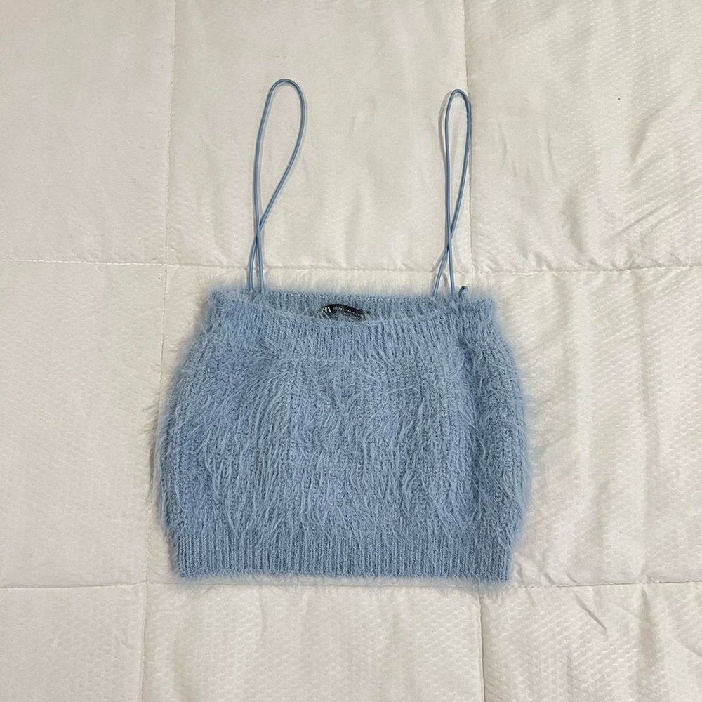 ZARA BLUE FUZZY SPAGHETTI STRAP CROP TOP